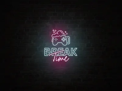 BreakTime bar branding design gaming logo neon neon sign vector