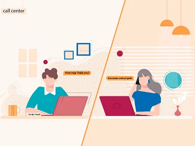 Call center art direction call call center character computer design home human illustration line office typography vector