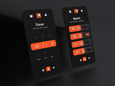 Timer App 3D 3d alarm app application concept dark dark app dark mode dark ui design interface skeuomorphism timer timer app ui user experience user interface ux vectory