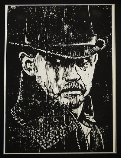 Taboo Tom linocut linoprint portrait relief print