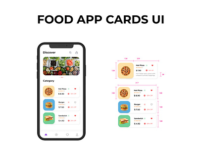 Food App UI - Cards Design app app design branding card design cards clean colors food app food app ui homepage icons minimal mobile ui typography ui ui kit design uidesign uiux ux uxdesign