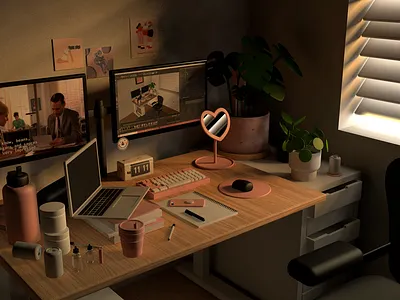 Your favorite place 3d illustration 3d rendering cinema 4d computer desk illustration office supplies work station