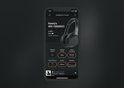 Sony Headphones App app dark design headphones iphone mobile music music player spotify ui ux