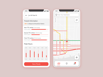 Toronto public transit app. flat design map product design public transit toronto toronto transit commission transit transit app transit map ttc ui ui design ui ux ui ux designer