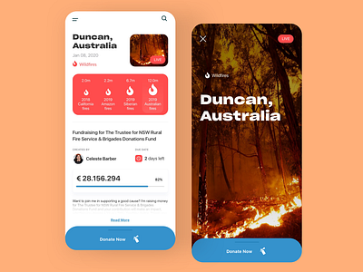 Donations for Australia Mobile App australia australian concept donate donations fire fire extinguisher forest interface nature save ui ux wildfire