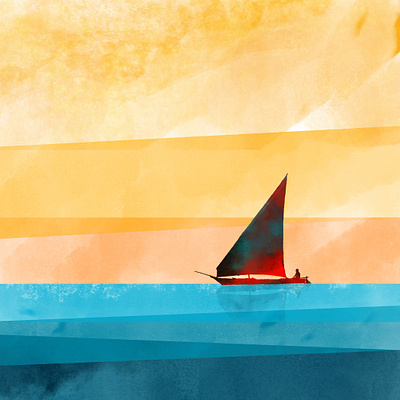 Sail On digital fresco illustration ocean sailboat sailboats sailing sea water watercolor