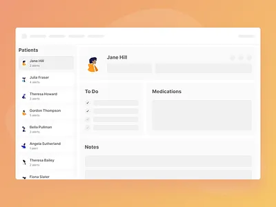 Patient Dashboard for Clinicians and Physicians dashboard diabetes list medical medications patients people profile todo