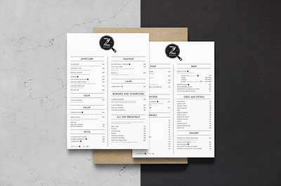 Z Bistro Menu Design bistro brand identity branding elegant food highend logo menu pan restaurant sophisticated steak