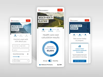 Health Care Cost Projection Mobile Screens calculator data visualization dataviz design system donuts finance form health care healthcare invest mobile ui stats
