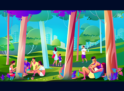 Green City city illustration colorful communication concept design digital arts green greenland illustration people peoples style ui vector web illustration