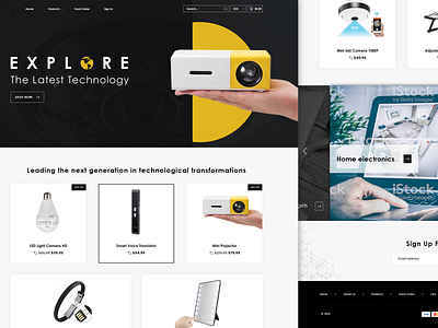 Ecommerce website design banner blackandwhite cart ecommerce ecommerce design homepage design landing page design landingpage mockup technology yellow