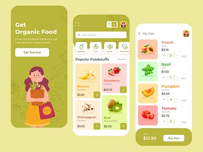 Fresh Market | Shopping App app clean concept delivery app design ecommerce app food food app food delivery app food illustration inspiration market mobile organic organic food shop shopping bag ui