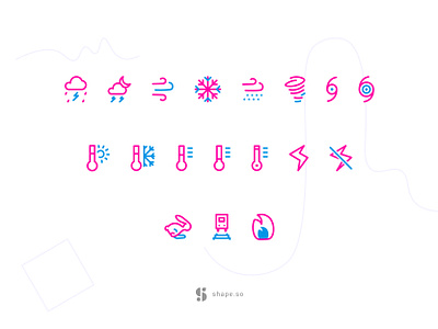 Weather Icons Part 2 - Shape Library app branding clouds colour design figma freebies icon set icons icons pack illustrations minimal mockup simple thermometer ui ux weather web web design