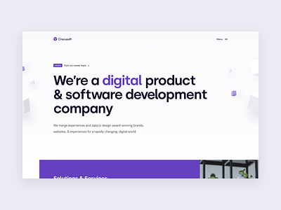 Crocusoft Home Page Animation agency animation app company interface purple soft ui web