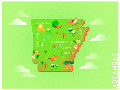 A state a day. #6 - Arkansas arkansas art challenge design flat gradient green illustration infographic map nature ostrich postcard poster a day states texture usa vector