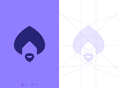Crib Genie - Logo Grid beard bearded man brand identity branding genie grid design home house human negative space logo smile smiley face