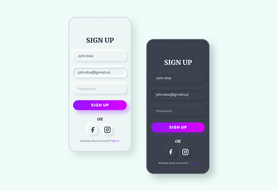 Skeuomorph Signup UI Light & Dark (Neumorphism) dark ui light ui login design login screen neumorphism signup skeuomorph skeuomorphic skeuomorphism