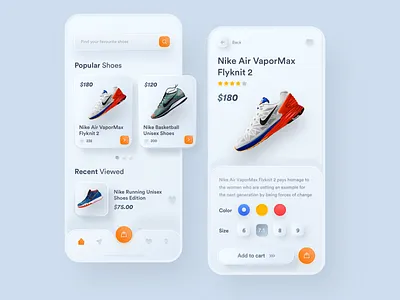 Nike Shoes E-Commerce - Neumorphism card clean chart clean design embossed inner shadow mobile ios iphone neumorphism nike noansa popular product design shadow shoes sketch skeumorphism ui ux