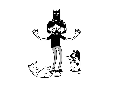 Pet lover bw cat characters dog illustration monochrome pet pets vector vectorart