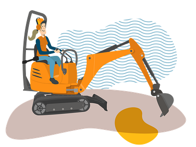 Excavator girl construction digger illustration mechanical shovel worker