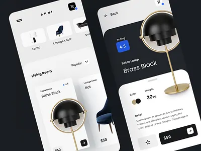 Furniture app app app design black blue ecommerce furniture mobile ui web design