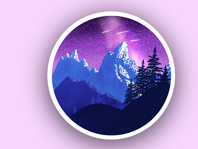 Landscape Illustration illustration landscape montains night snowy stars trees