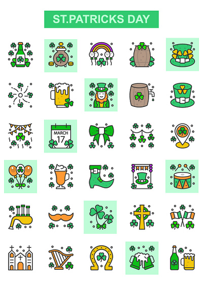 St Patricks day celebration color filled illustration filled outline iconset illustration saint patrick st.patricks day vector vectors