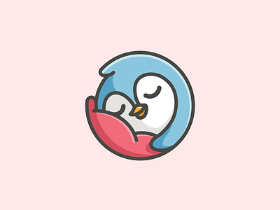 Sleeping Penguin - Opt 2 adorable animal baby bird branding cartoon character children cute family feminine identity illustrative kids lazy logo mascot penguin pillow sleeping