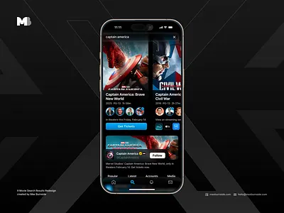 X Movie Search Results Redesign Concept 16 pro max america anthony mackie captain chris evans film gradient harrison ford ios iphone marvel movie redesign result search theater ticket twitter ui x