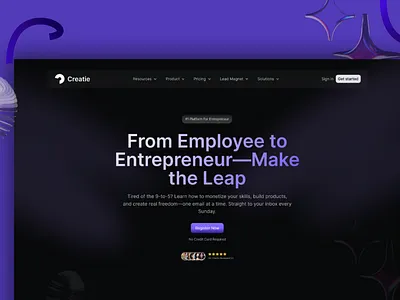 Creatie – Agency Empowering Entrepreneurs | Landing Page UI/UX agency black branding clean entrepreneurs figma figma design gradiant landing page ui ui ux website website design