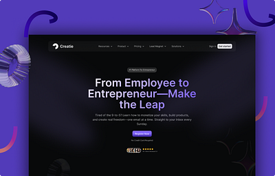 Creatie – Agency Empowering Entrepreneurs | Landing Page UI/UX agency black branding clean entrepreneurs figma figma design gradiant landing page ui ui ux website website design