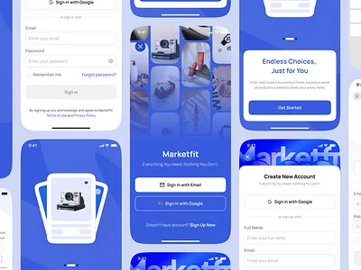 Marketfit - E-Commerce Mobile App UI Kit | Onboarding Auth 📱 app design ecommerce graphic design illustration logo marketplace mobile app typography ui ux vector
