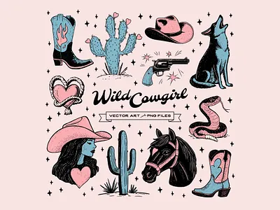 Wild Cowgirl Clipart arizona boots cactus clipart cowboy cowgirl coyote desert graphic design hand drawn horse illustration rattlesnake southwest western