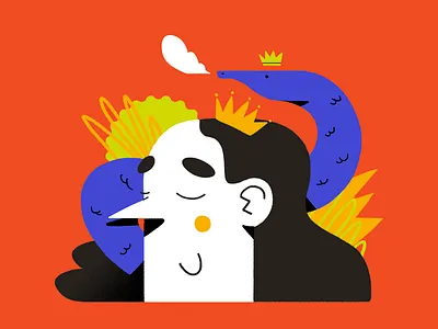 Smoking Snake and the king abstract character illustration king nature plants shapes smoke textures