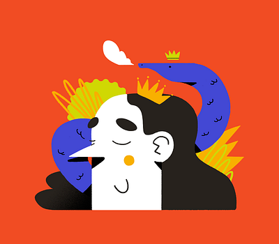 Smoking Snake and the king abstract character illustration king nature plants shapes smoke textures