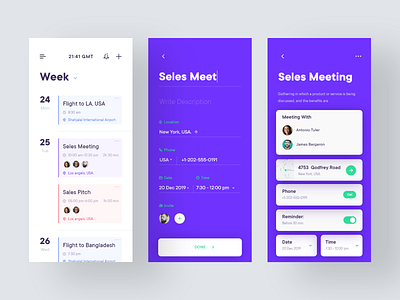 Calendar for a Traveling Salesman app calender clean app design event minimal mobile app product design salesman traveling ui ux