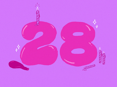 Another Birthday 28 balloon birthday candles illustration number procreate typography