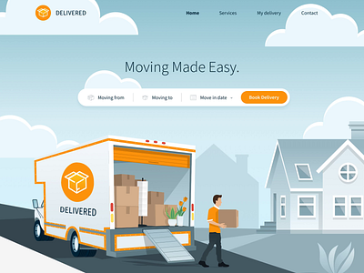 Delivered Web Deisgn animation boxes deliver delivery delivery truck design house illustration inspiration modern design move selfie sketch street truck ui ux vector web web design