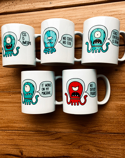 Nerd mugs alien brand branding characterdesign design graphic design illustration merchandising mugs nerd print softwaredevelopment vector vector illustration webdev