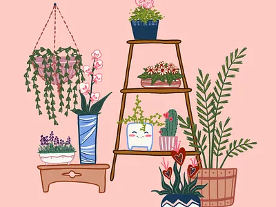 Garden Of Hearts cute digital flat illustration garden hearts illustration pastel plants