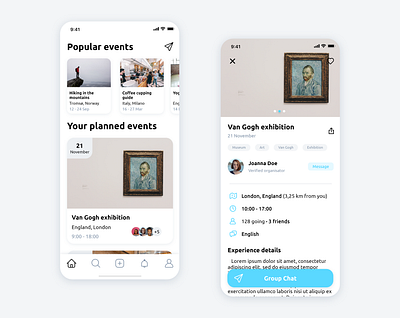 Event based social network app applicaiton design discover event event app minimal mobile planning social ui ux