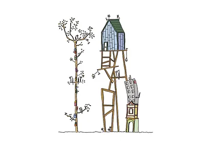 The tree house appartment bird bird house color drawing hand drawn handmade house illustration illustrator sketch tree tree house