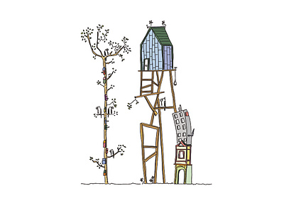 The tree house appartment bird bird house color drawing hand drawn handmade house illustration illustrator sketch tree tree house