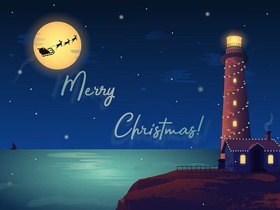 Christmas lighthouse art art book illustration christmas christmas card illustration lighthouse nature night santaclaus vectorillustration xmas