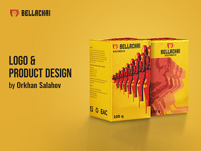 "Bellachai" Logo & Product design army hand logo logo logo design military package package design packaging packaging design product product design red revolution revolutionary soviet tea cup tea logo tea packaging ussr yellow