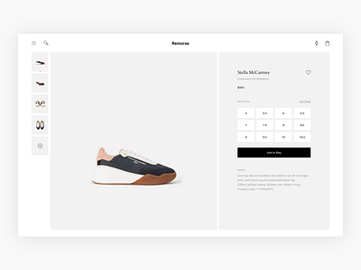 Remorse - Product Details Page Exploration - E-commerce commerce design e commerce ecommerce fashion fashion shop luxury luxury fashion minimal minimalism product details page product page shop shopping shopping app ui ux web web shop webshop