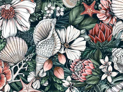 Zola x Maggie Enterrios, color beach botanical drawing illustration ocean packaging pattern sea wedding wedding invitation wedding invite