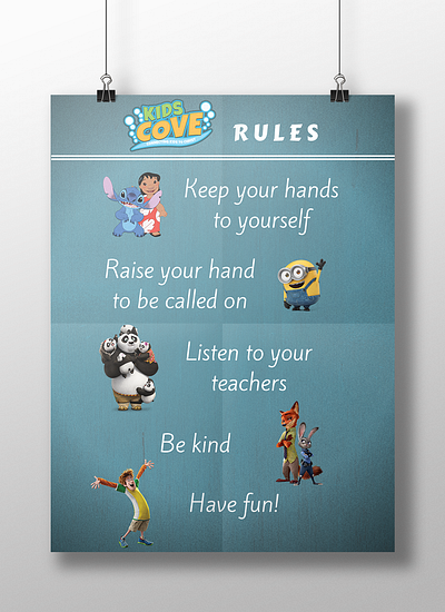 Kids Cove Rules poster design