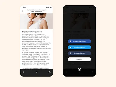 Social Share - Daily UI 010 app blog app daily 100 daily ui dailyui dailyui 010 design mobile news app reading app social share social sharing ui ui ux design uidesign