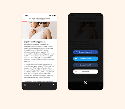 Social Share - Daily UI 010 app blog app daily 100 daily ui dailyui dailyui 010 design mobile news app reading app social share social sharing ui ui ux design uidesign